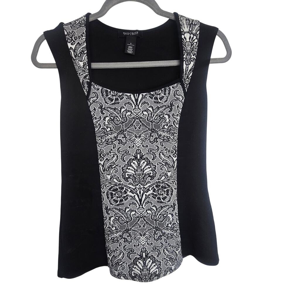 White House Black Market Womens Hourglass Damask Print Top Size S Stretch Formal